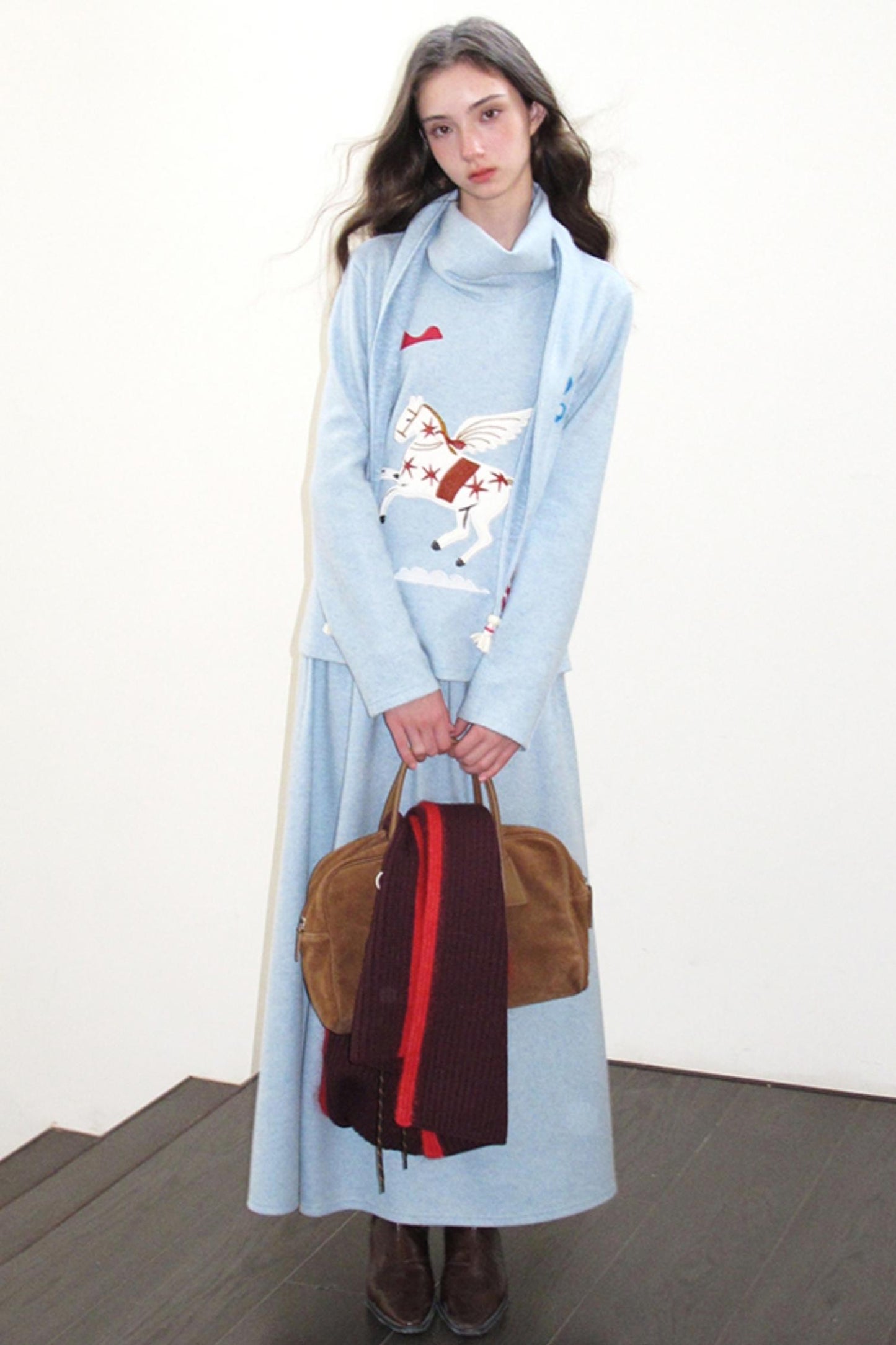 Three-Dimensional Pony Knit Top & Skirt Set