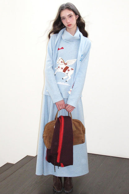 Three-Dimensional Pony Knit Top & Skirt Set