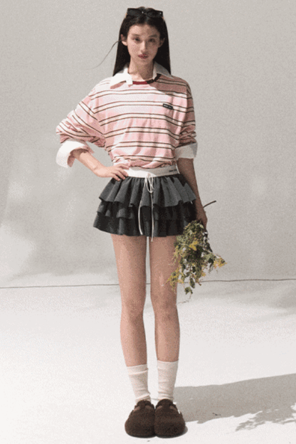 Contrasting Striped Long-Sleeve Shirt