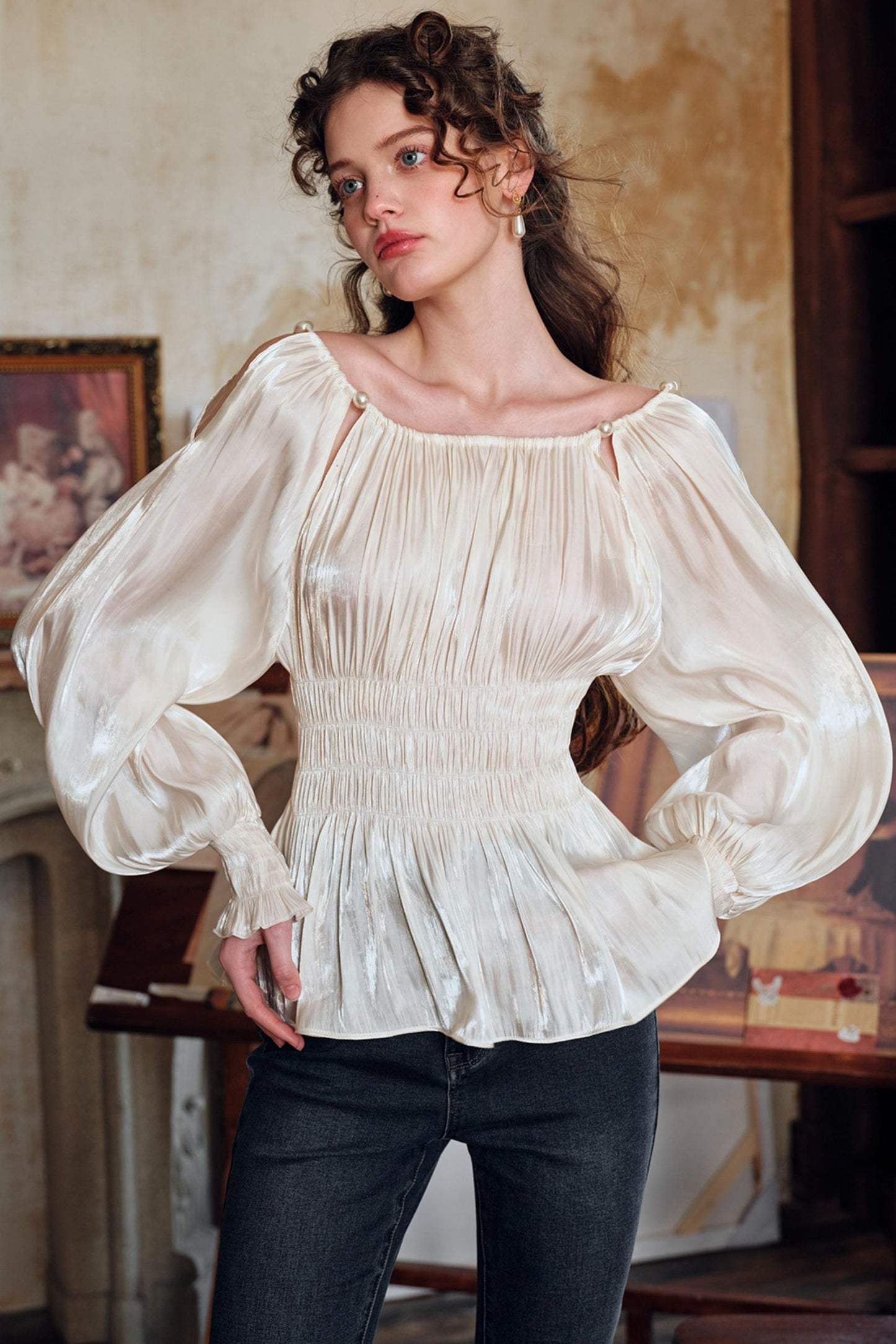 Satin Slim Fit Vintage Skirt Shirt Set-Up