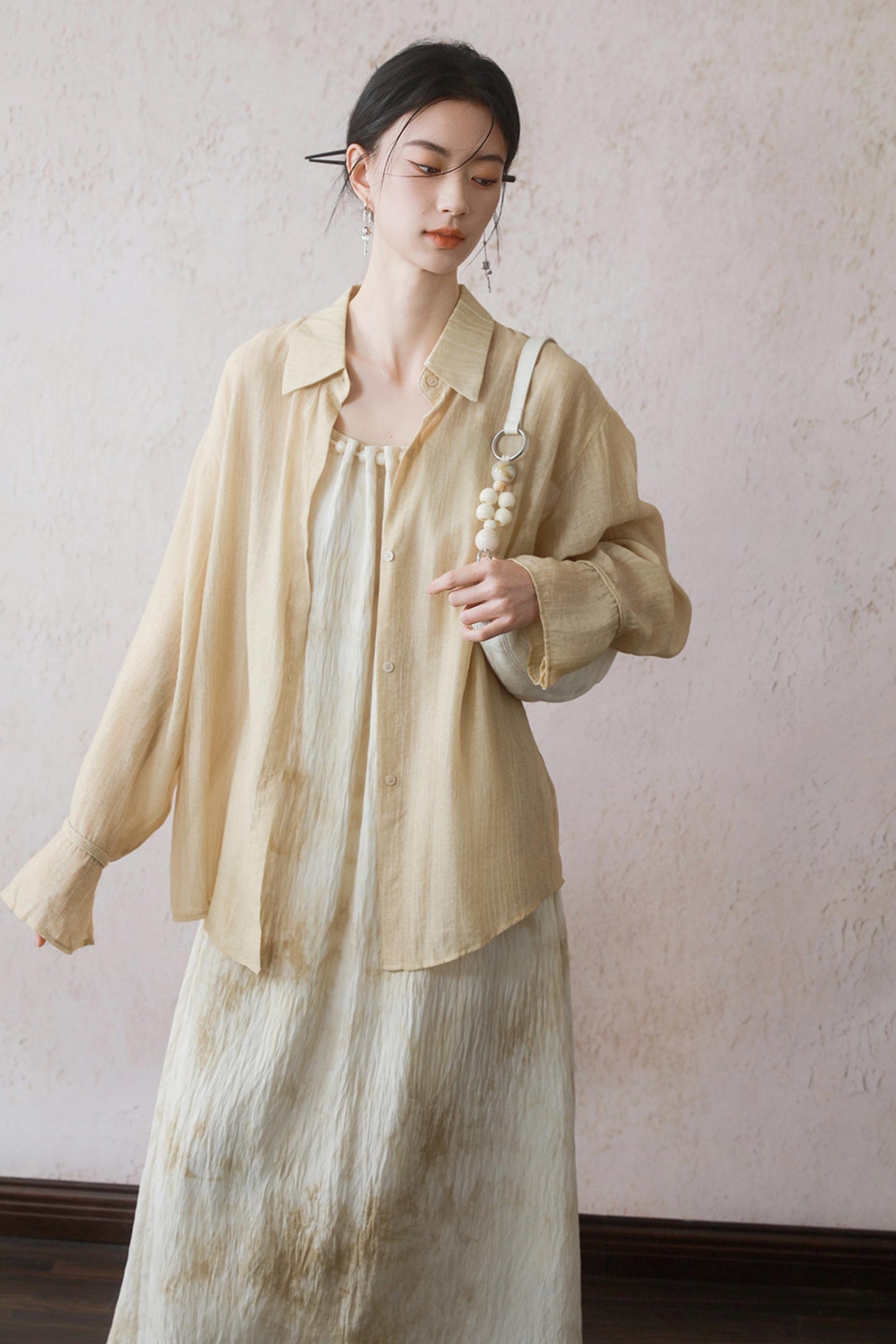 Beige Beaded Camisole Dress