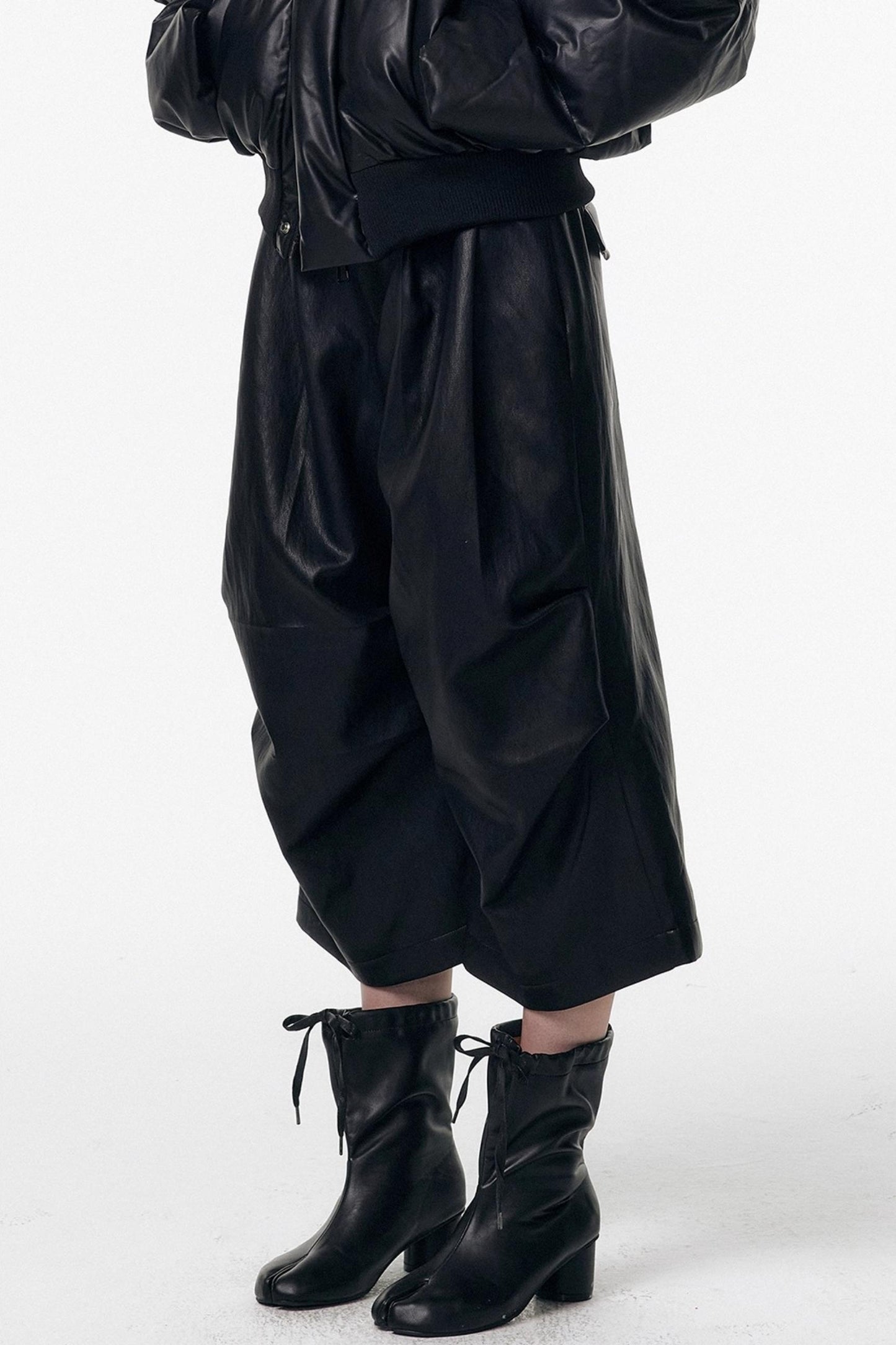 Irregular Pleated Leather Pants