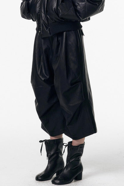 Irregular Pleated Leather Pants