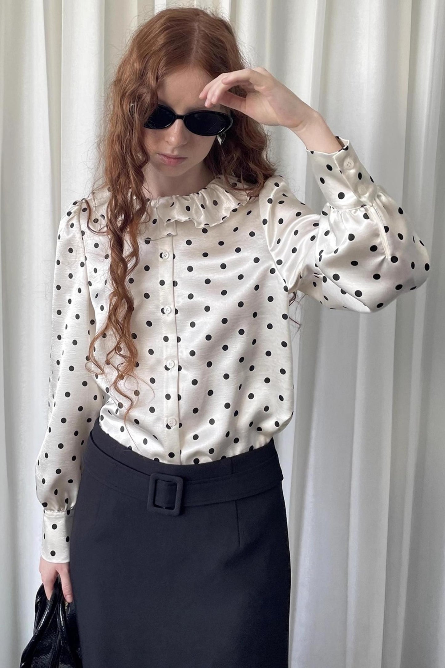 Loose Lace Polka Dot Satin Shirt