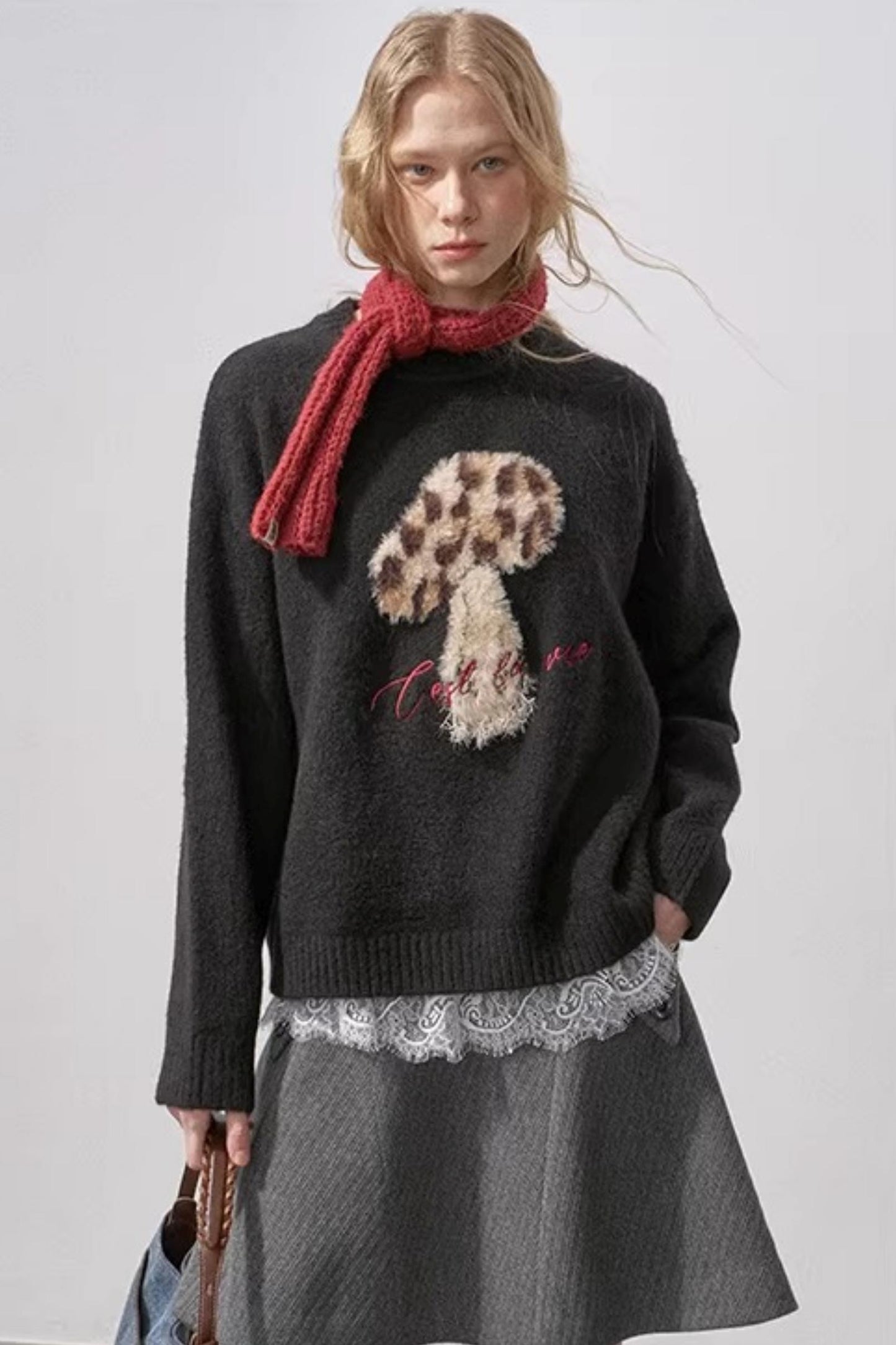 Mushroom Letter Knit Sweater
