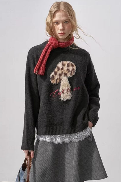 Mushroom Letter Knit Sweater
