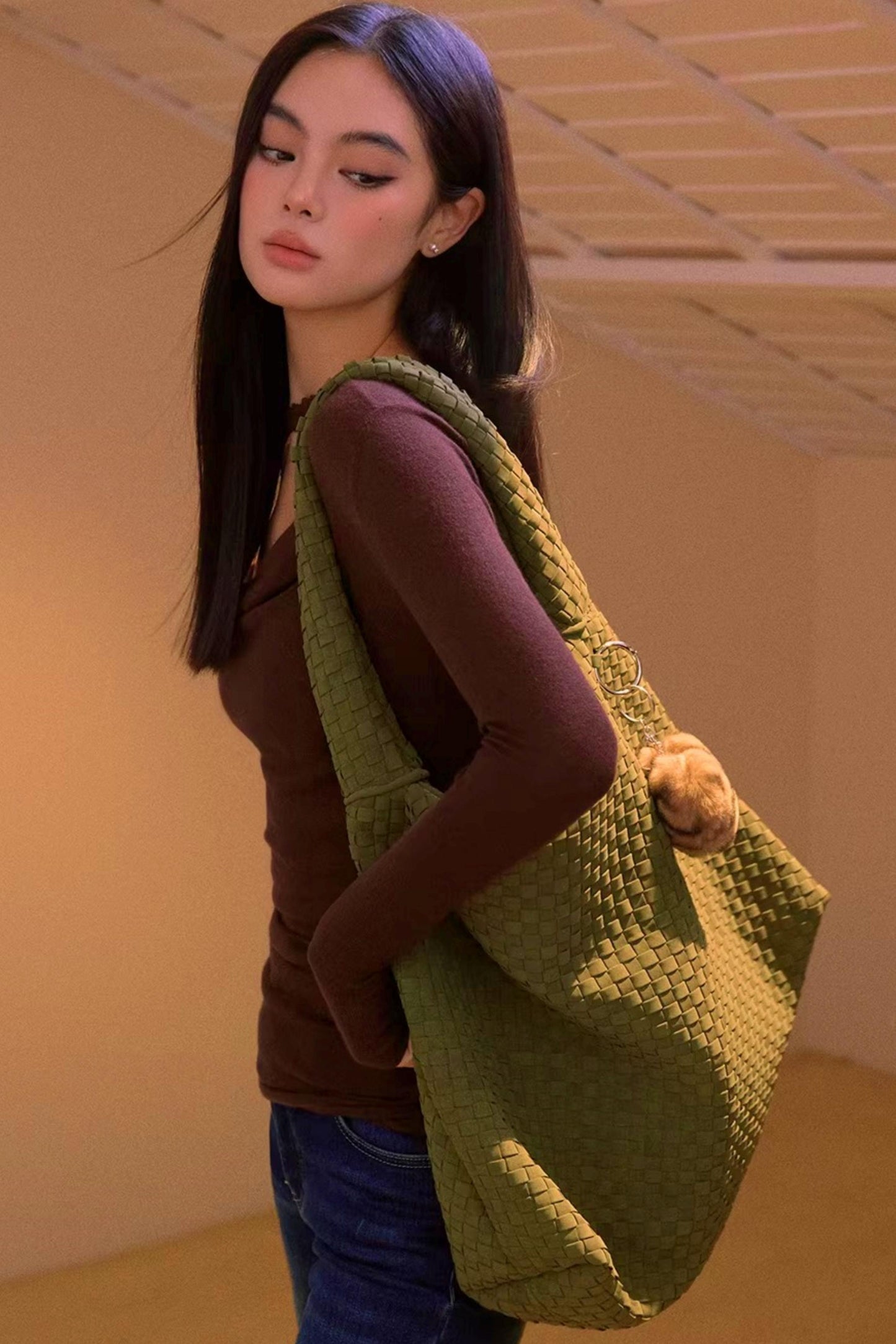 Vintage Faux Suede Shoulder Bag
