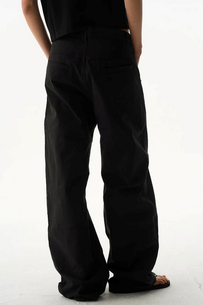 Leather Trim Straight-Leg Pants