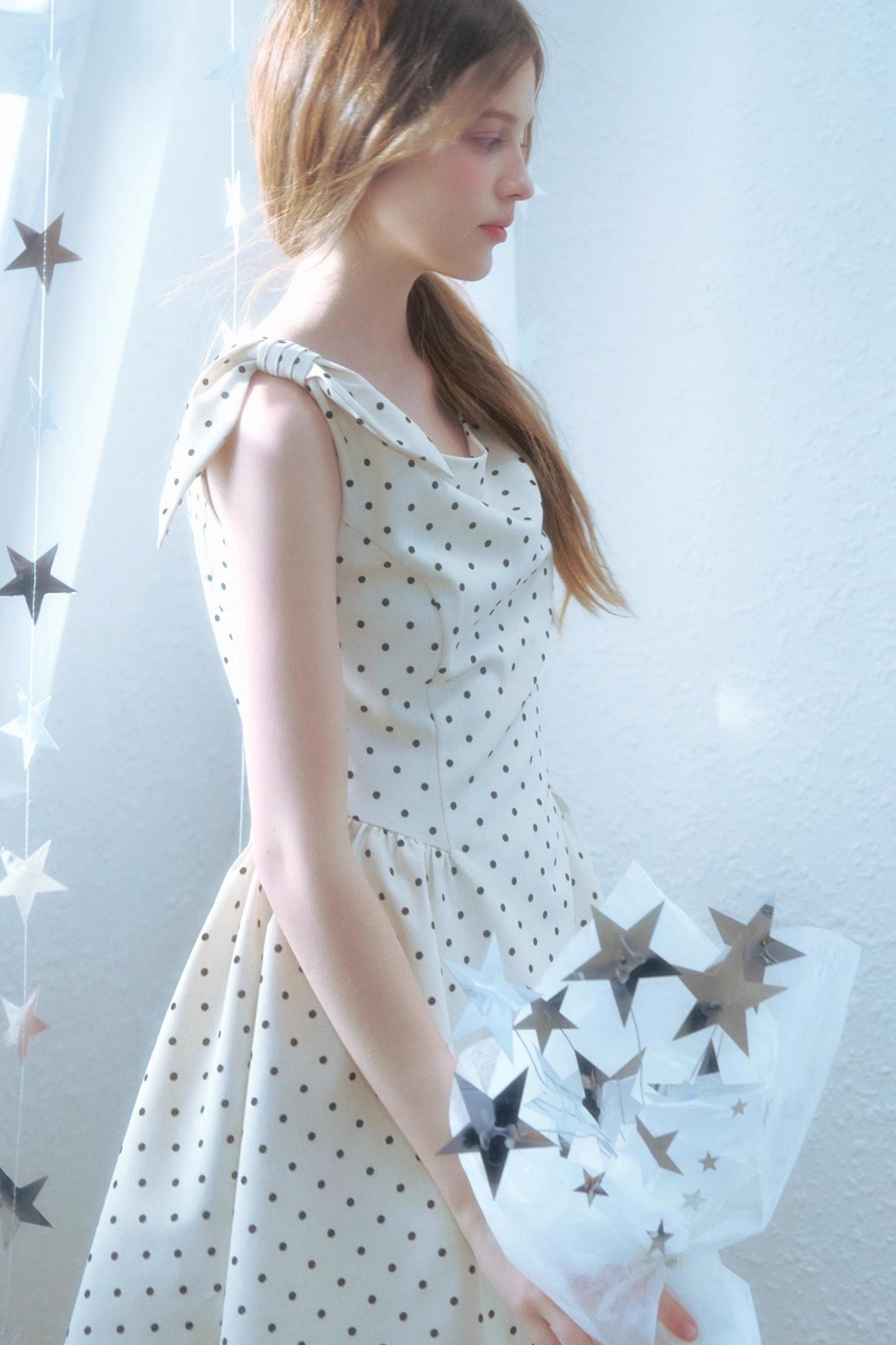 Beige Polka Dot Swing Dress