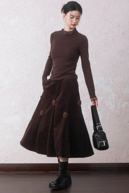 Chestnut Brown Patchwork Turtleneck Top