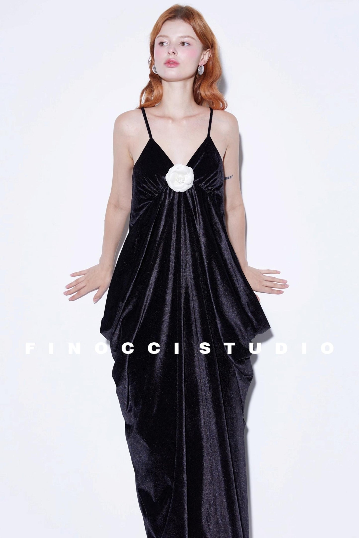 Custom Camellia Silk Velvet Slip Dress