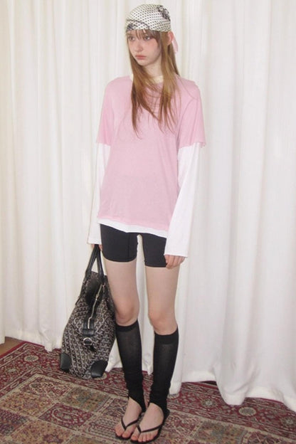 Fake Two-Piece Contrast Long Sleeve T-shirt