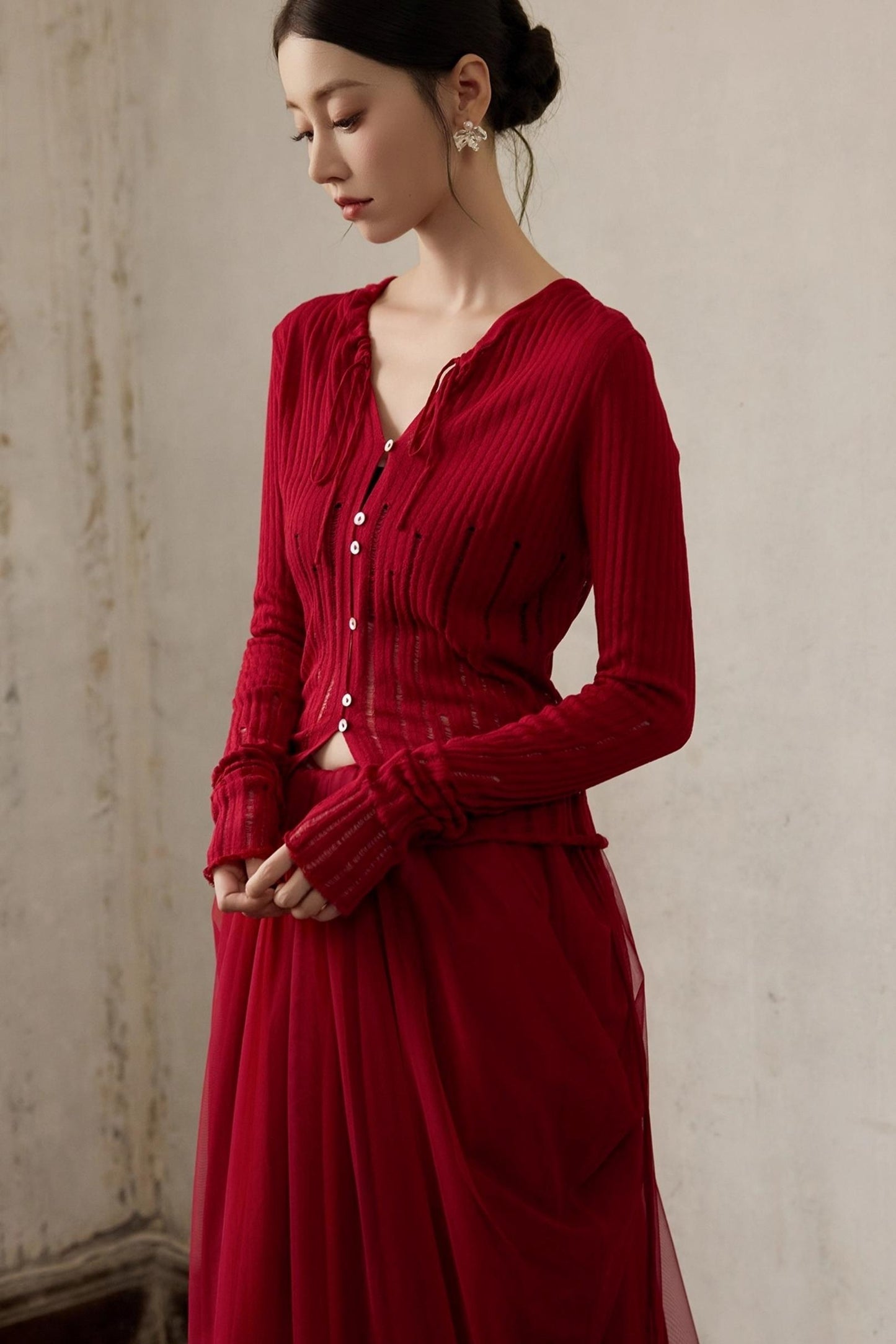 Autumn Red Knitted Cardigan