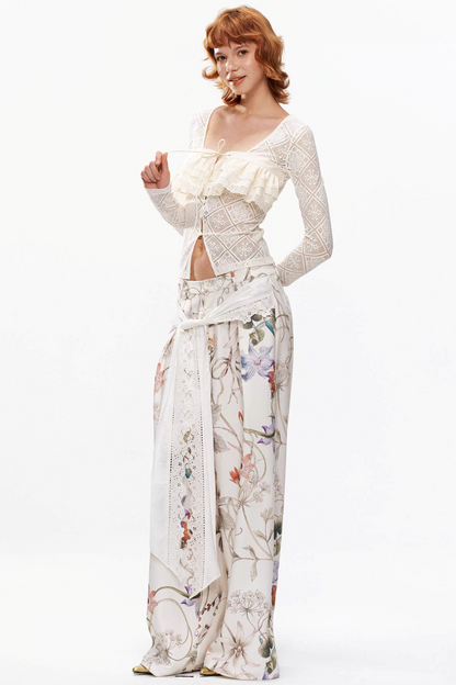 Beige, transparent Strickjacke mit Spitze