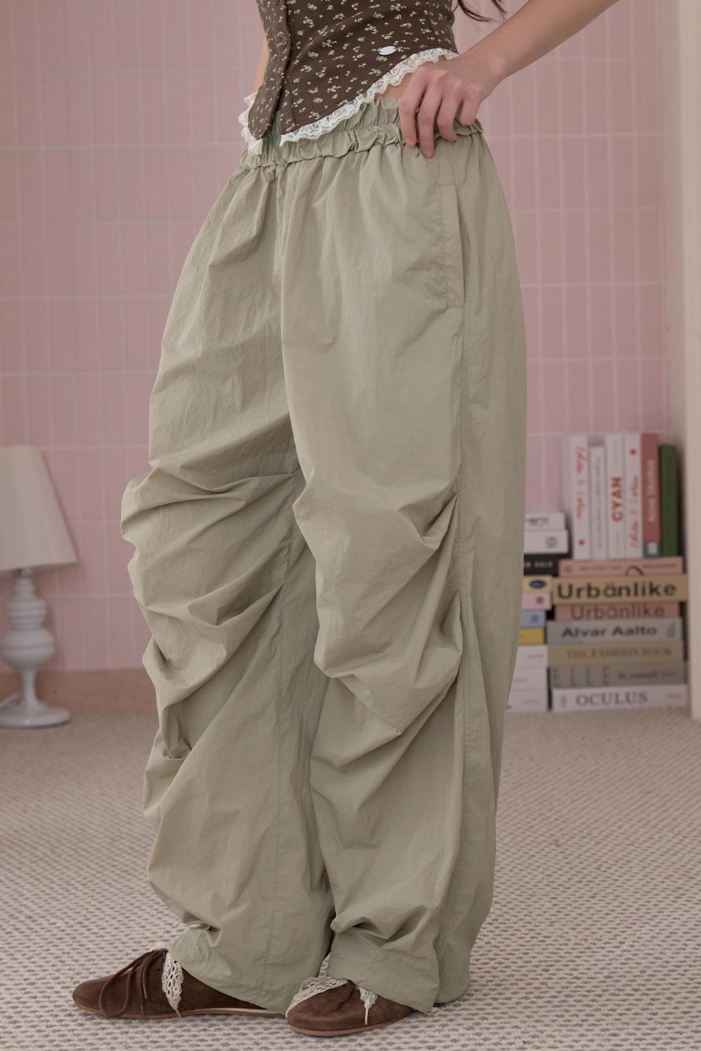 Loose Pleated Parachute Pants