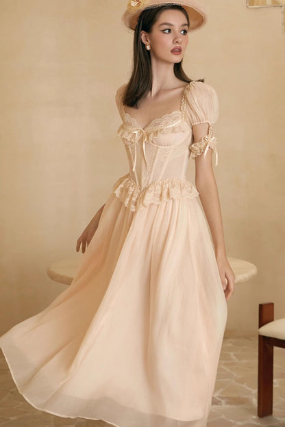 French Champagne Lace Corset Dress Set