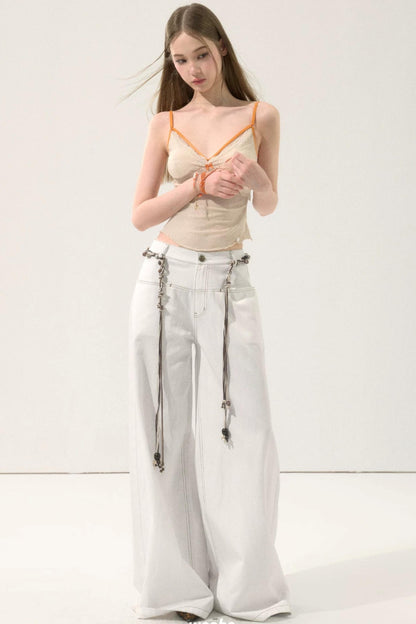 Retro Wide-Leg White Pants