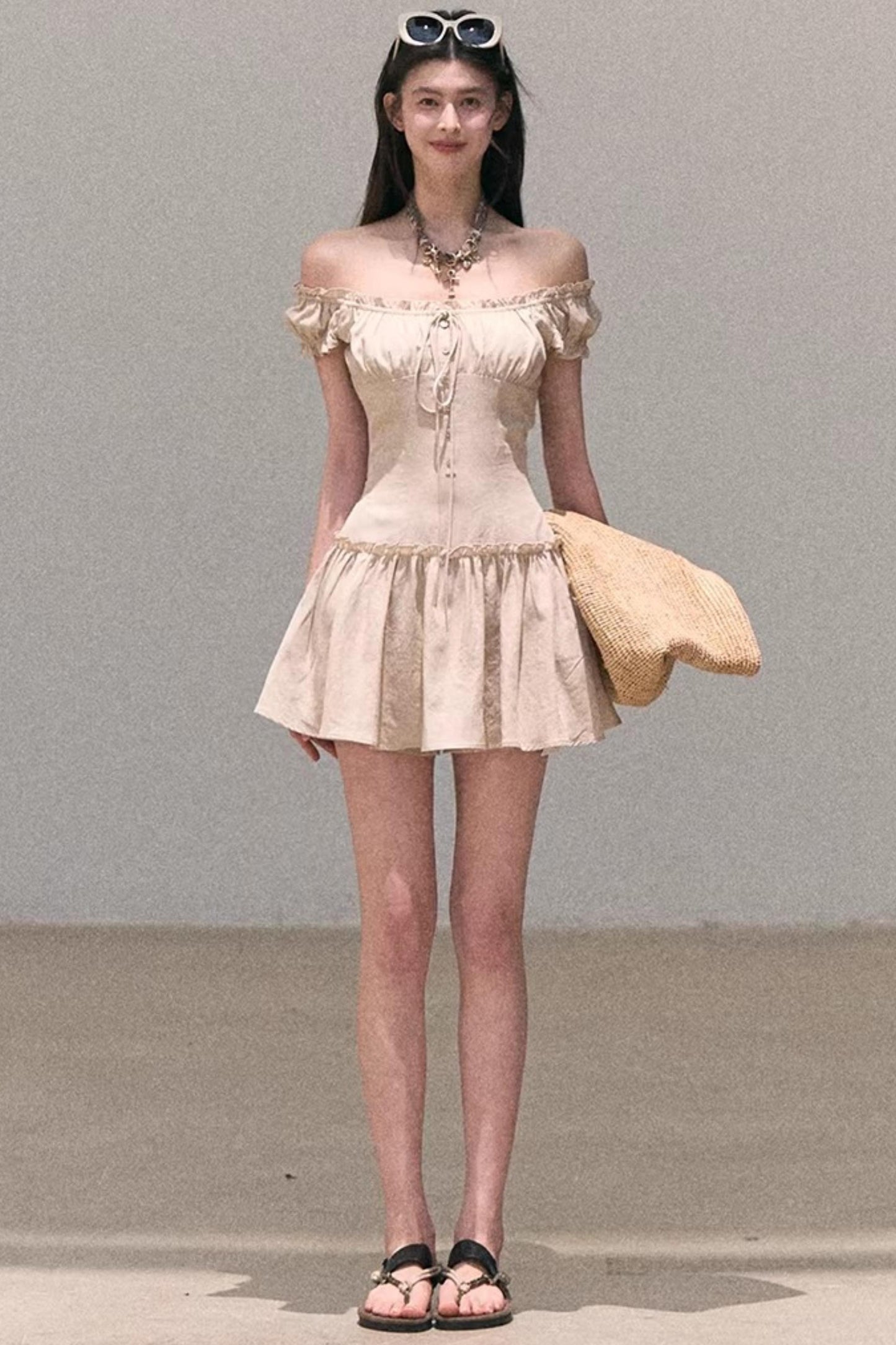 Lyocell Linen Puff Sleeve Dress