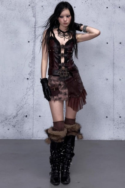 Embroidered Lace Leather Camisole