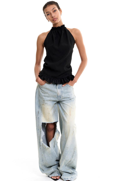 Wool Halterneck Ruffle Camisole Top