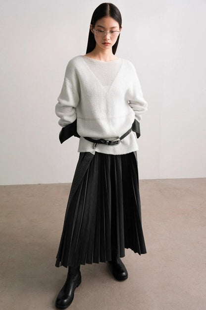 Translucent Knit V-Neck Top