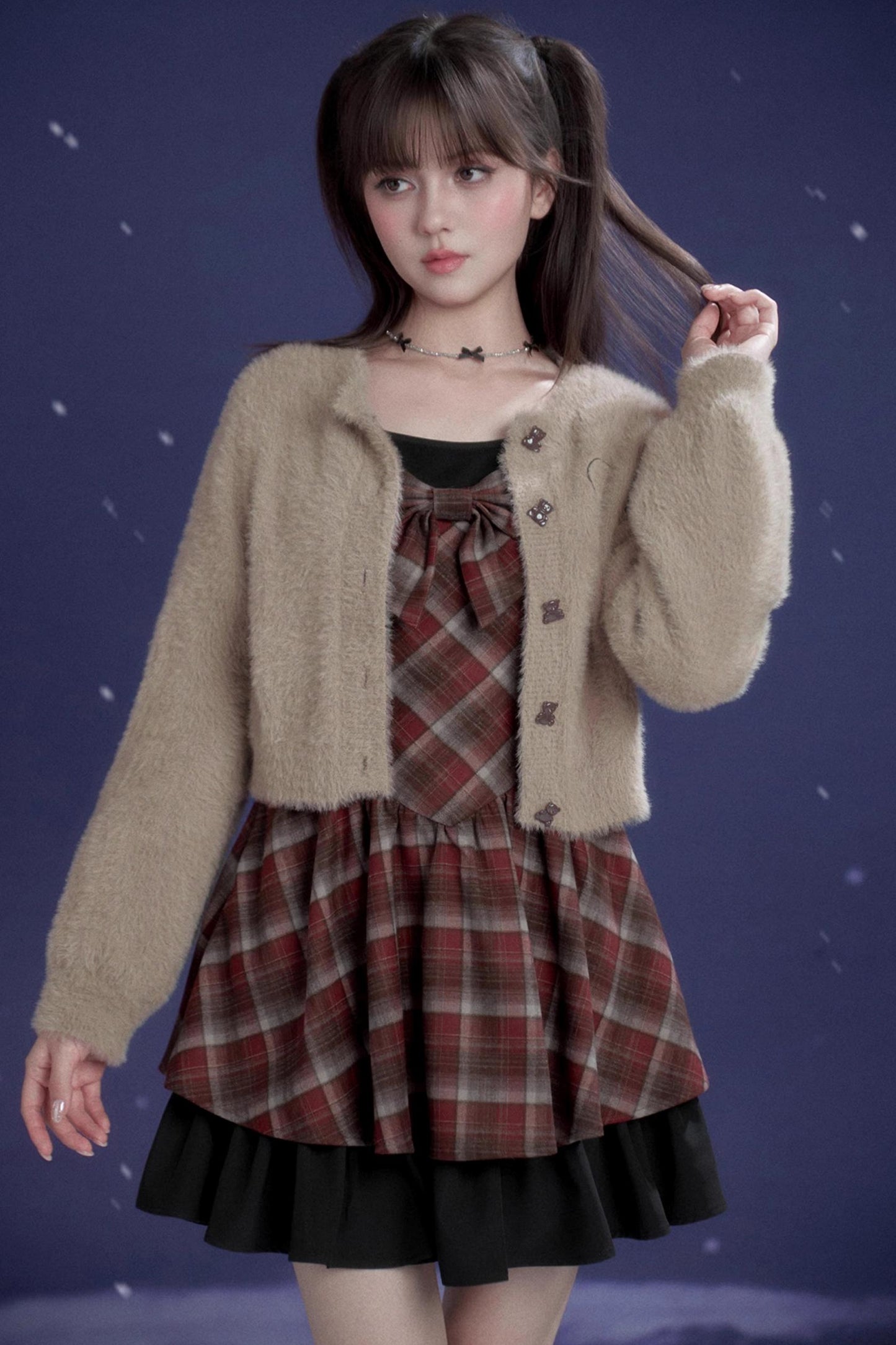 Plaid Fake Two-Piece Christmas Dress