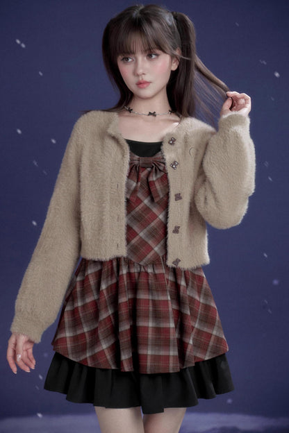 Plaid Fake Two-Piece Christmas Dress