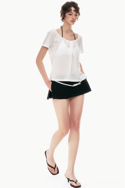 Two-Tone Linen Asymmetrical Top