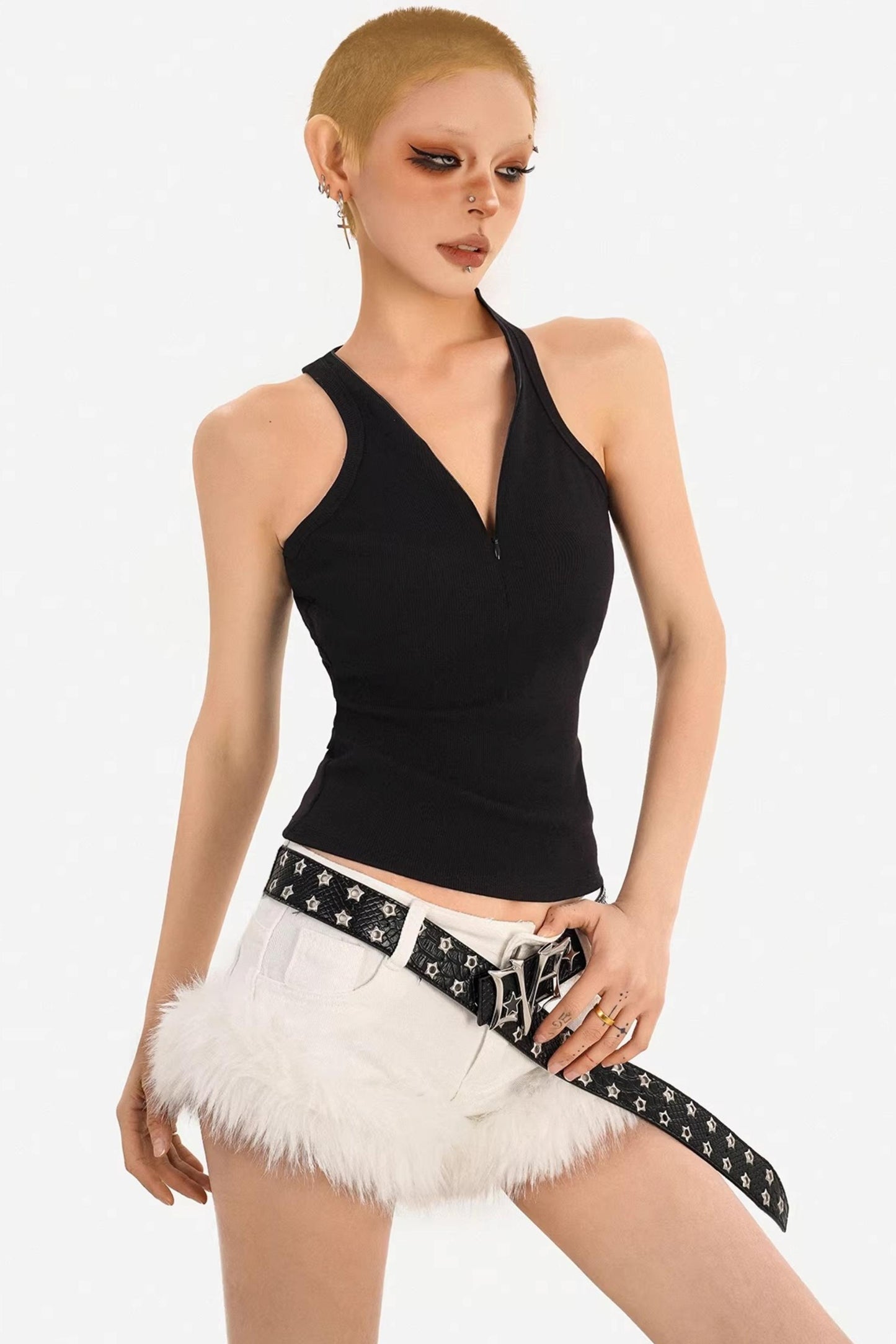 Textured Ribbed Zipper Vest