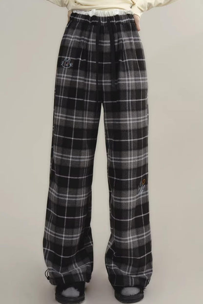 Bestickte Wollhose mit Karomuster