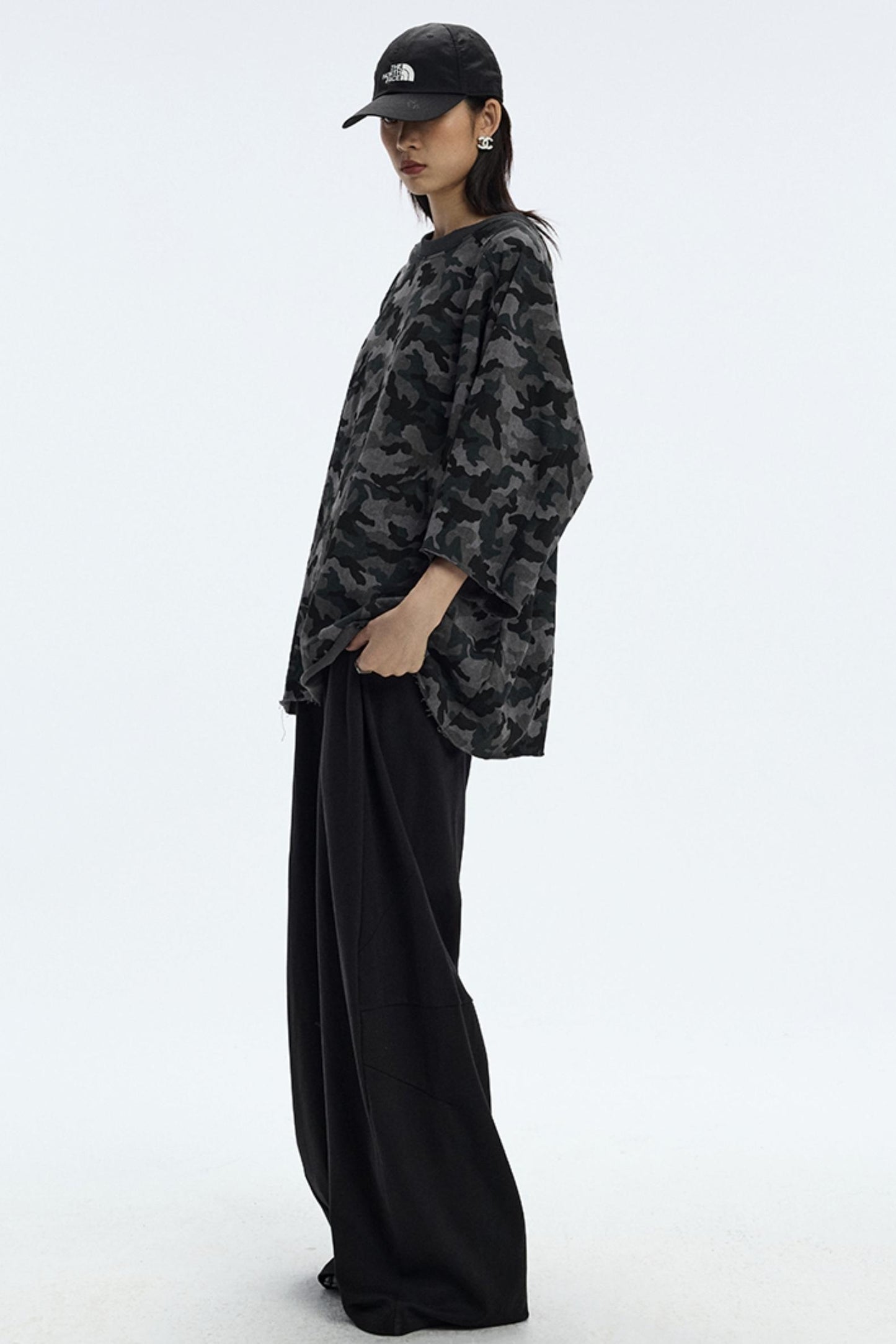 Vintage Camouflage Three-Quarter Sleeve Top