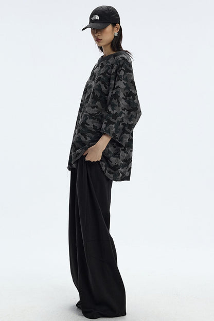 Vintage Camouflage Three-Quarter Sleeve Top