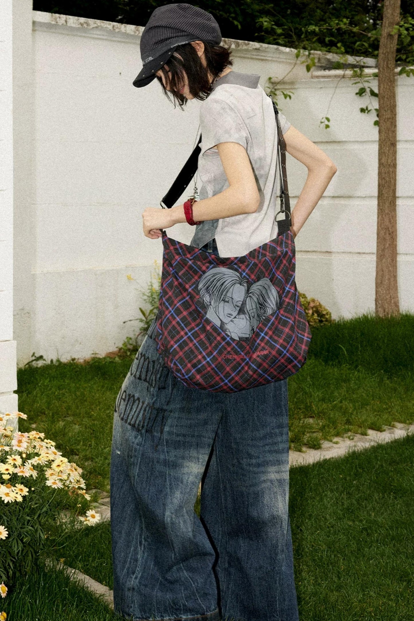 Retro Checkered Leather Canvas Bag