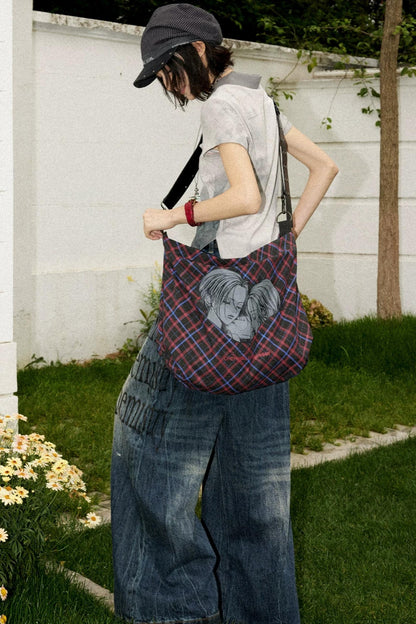 Retro Checkered Leather Canvas Bag