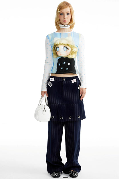 Fake Two-Piece Culottes Straight Pants