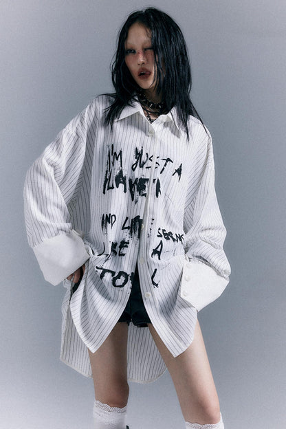 Graffiti Print Striped Long-Sleeved Shirt
