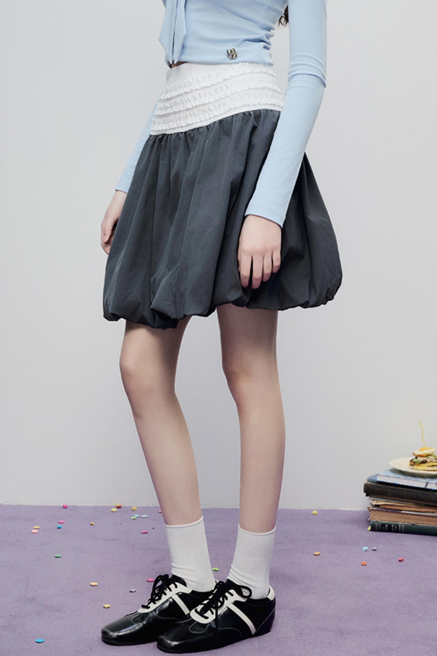 Gray Pleated Midi Skirt