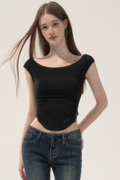 Lace Patchwork Backless Top