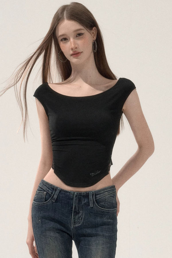 Lace Patchwork Backless Top