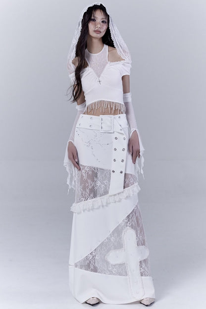 Fatal Elegance Lace-Trimmed Low-Waist Skirt