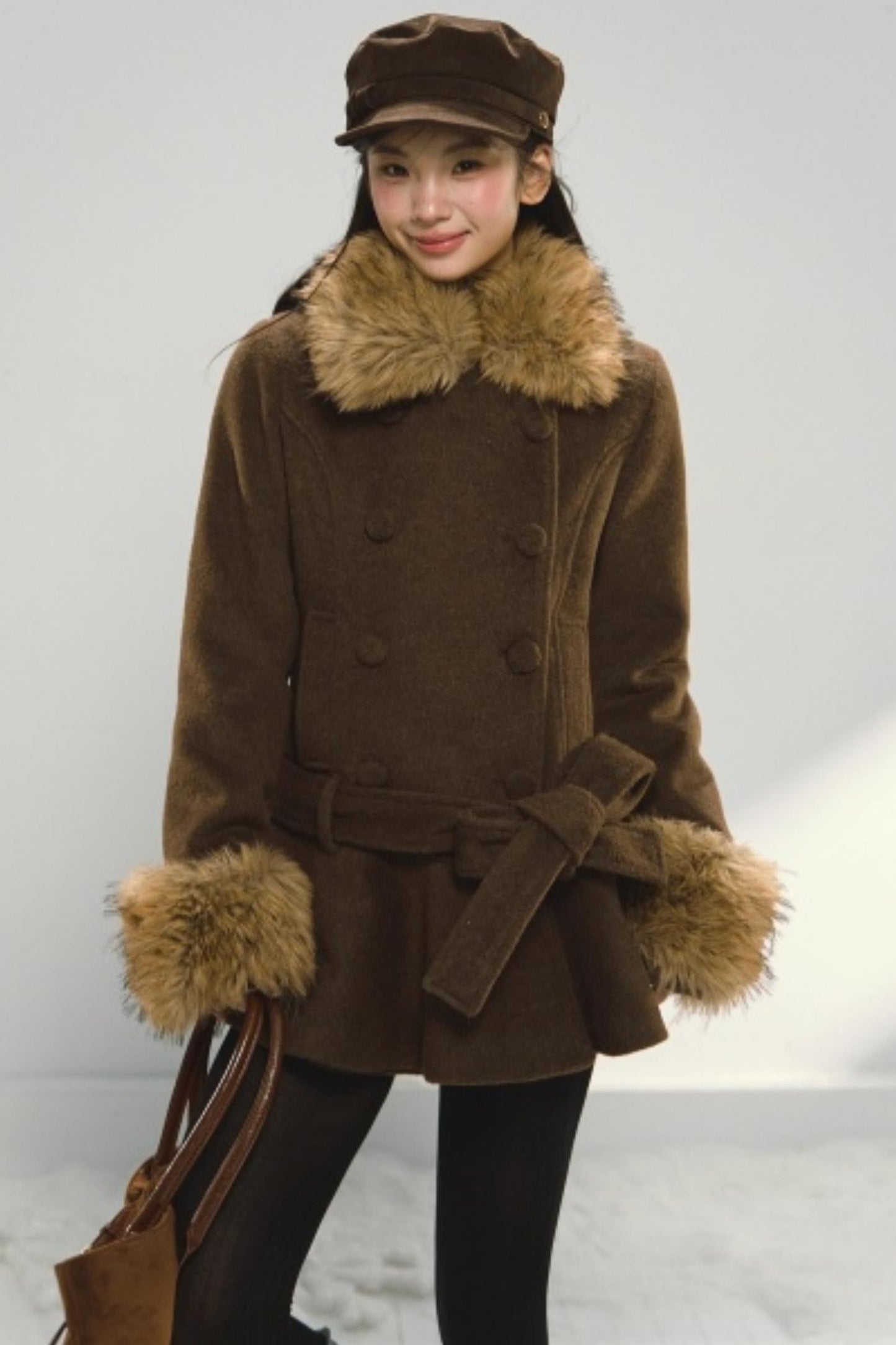 Khaki Ruffled Woolen Coat