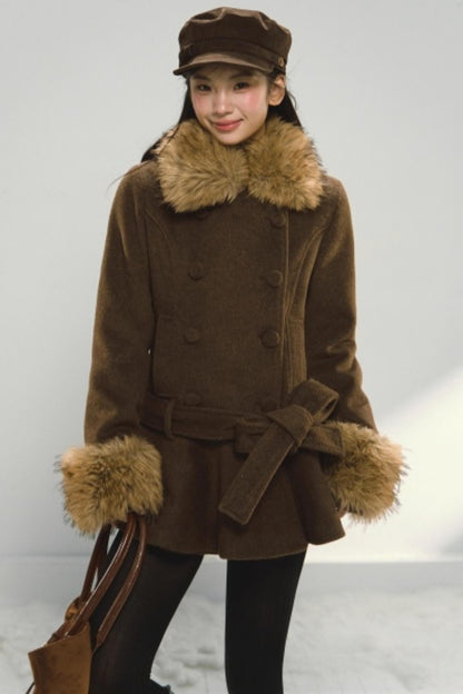Khaki Ruffled Woolen Coat