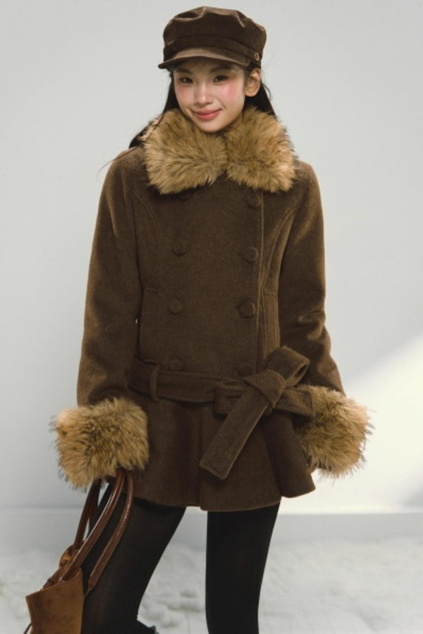 Khaki Ruffled Woolen Coat