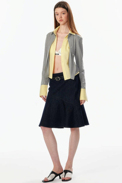 Color-Blocked Fake Two-Piece Shirt