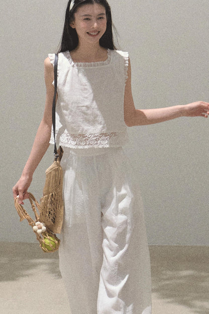 Linen Square Collar Top