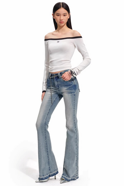 Color-Block Off-Shoulder Knit Top