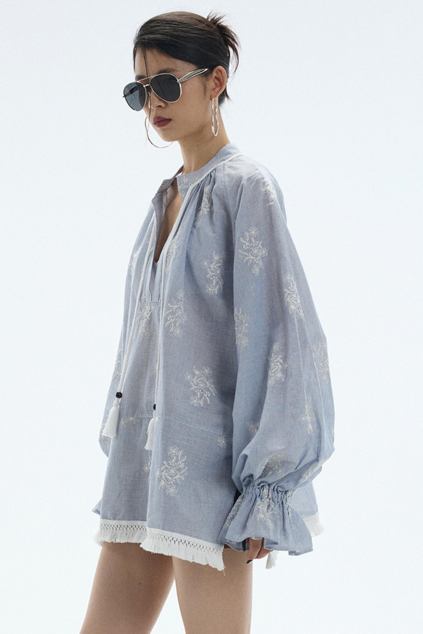 Tassel Stripe Embroidery Top