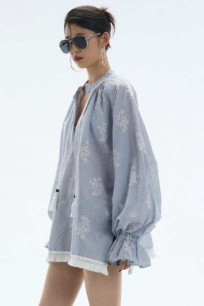 Tassel Stripe Embroidery Top