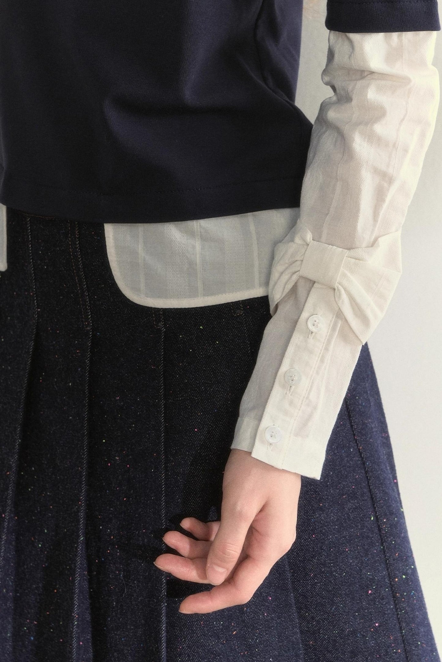 Retro Navy Faux Two-Piece Top