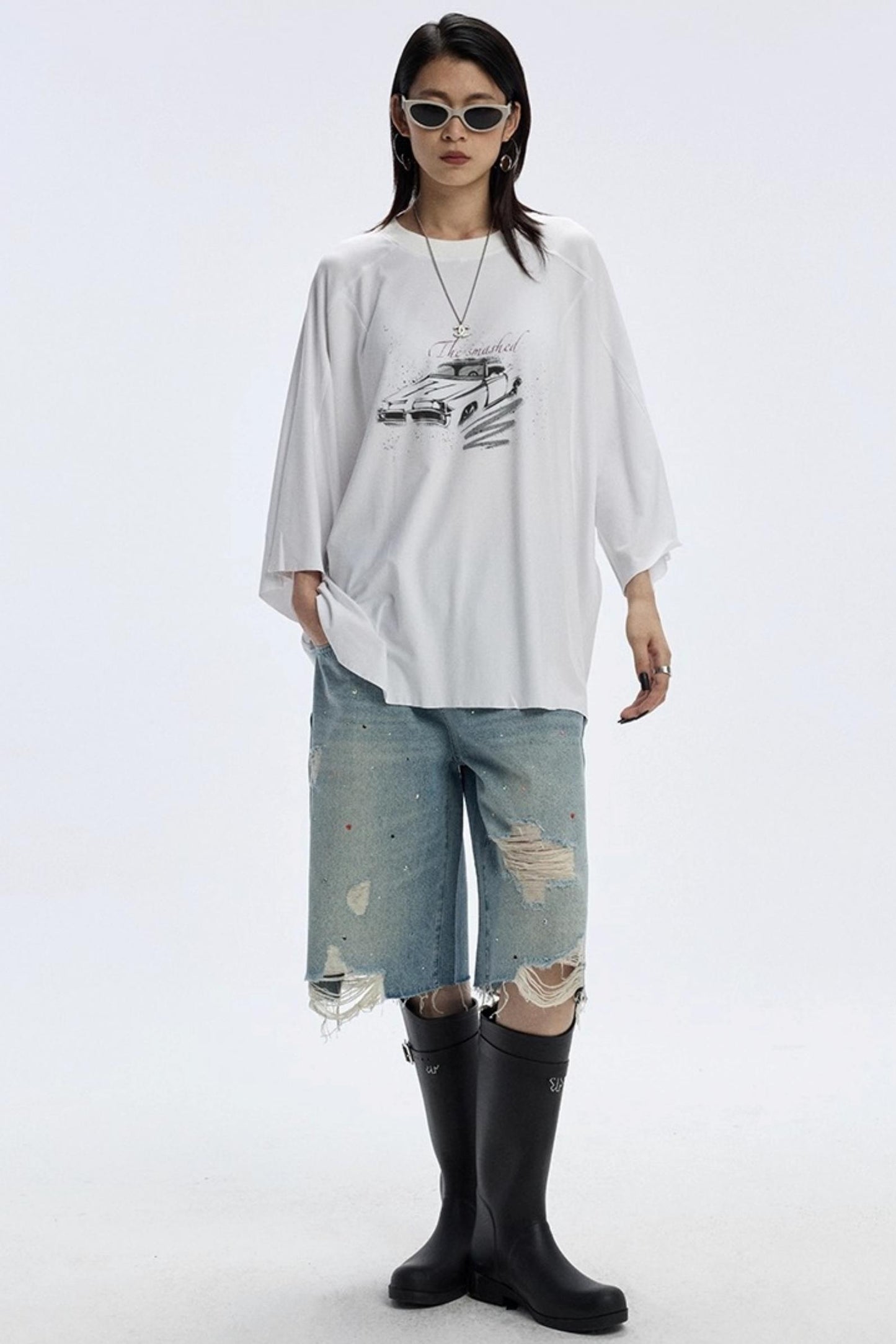 Vintage Car Print Cropped T-Shirt